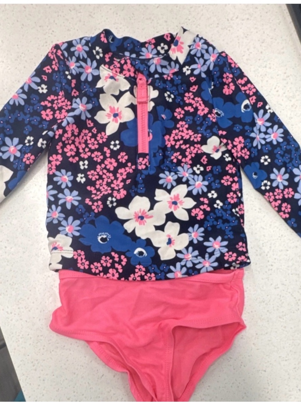 Carter's Floral Long-Sleeve Rashguard Swim Set - Navy, Pink & White